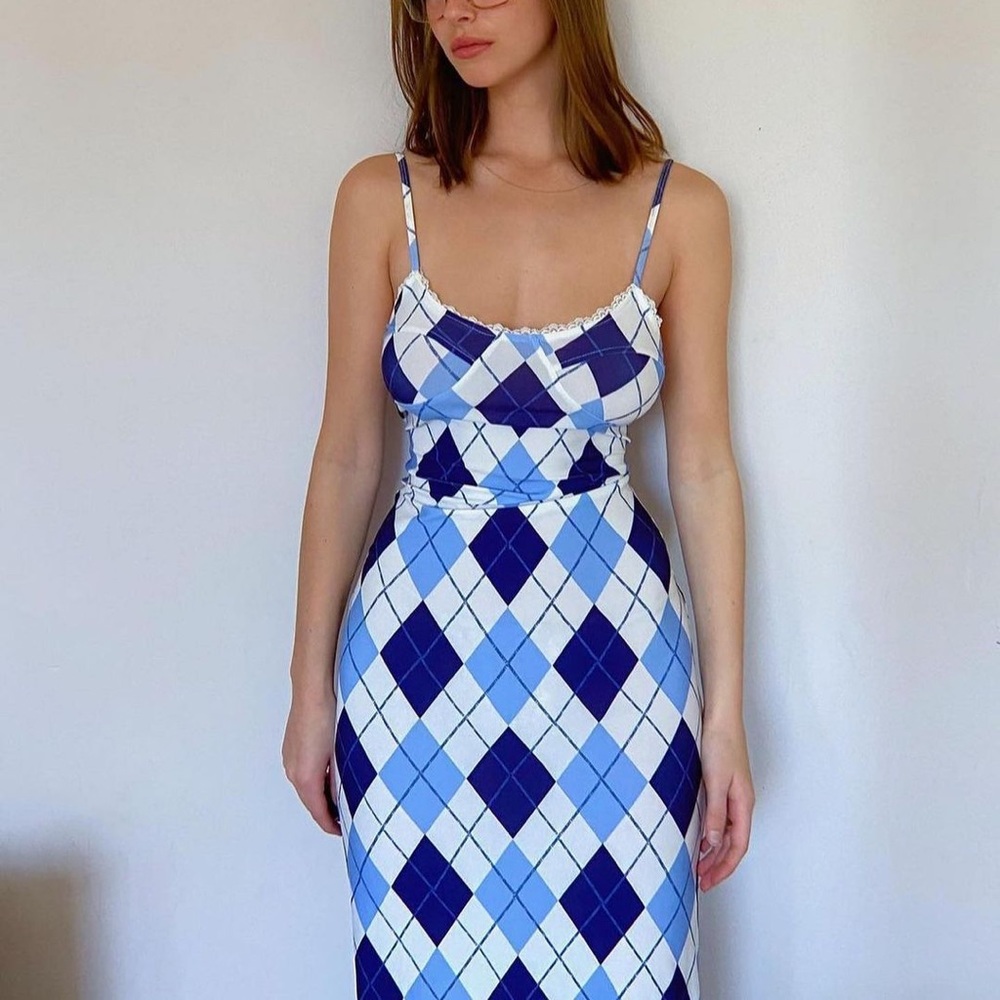 Omighty Logo Argyle Long Dress size small